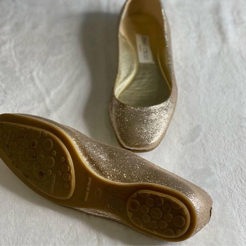 Jimmy Choo Gold Glitter Ballet Flats Size 37 5 - Picture 3 of 11